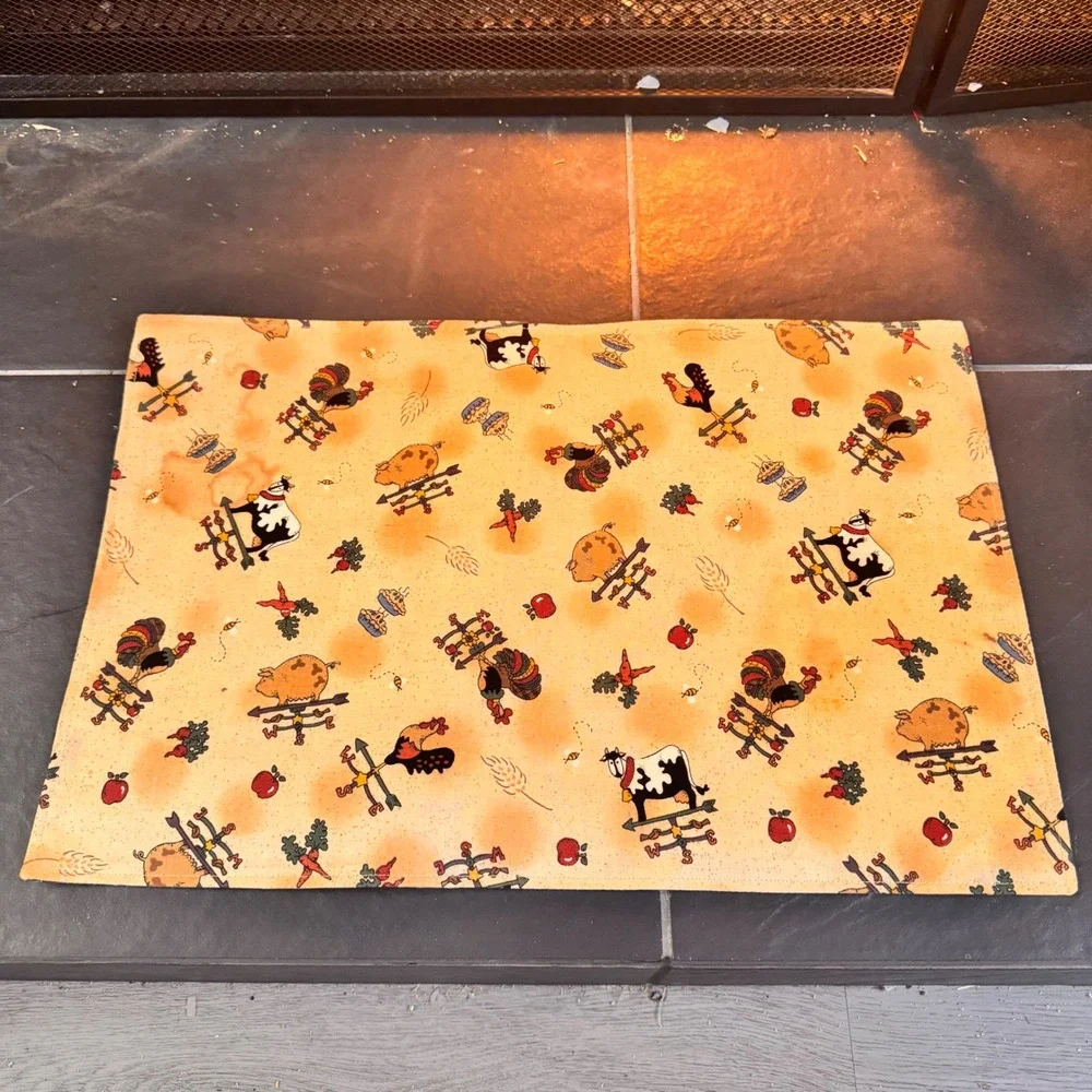 HANDCRAFTED Farmhouse Reversible Placemats Set of 4 Rooster Cow Country‎ Kitchen